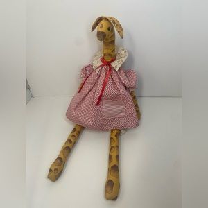 Vintage Decorative Giraffe in Prairie Dress and Bloomers Handmade Plush 25" Long